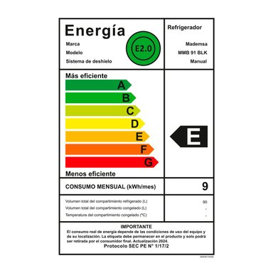 FRIGOBAR MADEMSA MMB91 90L FRÍO DIRECTO NEGRO - 10