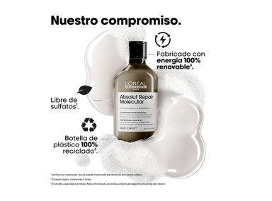 SHAMPOO L'ORÉAL PROFESSIONNEL SIN SULFATOS REPARACIÓN MOLECULAR PROFUNDA CABELLO DAÑADO ABSOLUT 300 ML - 7