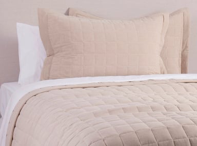 CUBRECAMA QUILT FABRICS 2 PLAZAS ALGODÓN BEIGE LISO OXFORD - 2