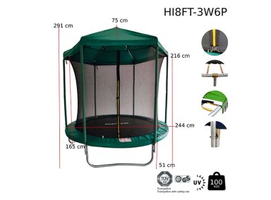 CAMA ELASTICA KIDSCOOL CON TECHO VERDE 243CM - 3