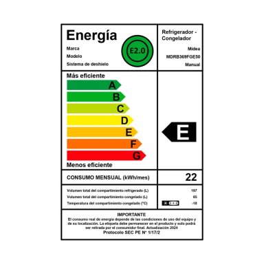 REFRIGERADOR BOTTOM FREEZER MIDEA MDRB369FGE50 262L FRIO DIRECTO PLATA - 9