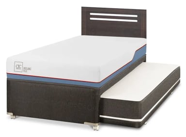 JUEGO DE DORMITORIO CIC CAMA DIVAN EXCELLENCE PLUS 1.5 PLAZAS NEGRO + RESPALDO MUNICH GRIS - 1