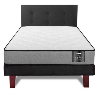 JUEGO DE DORMITORIO FLEX CAMA EUROPEA STAR 1.5 PLAZAS + RESPALDO ROYAL NEGRO - 1
