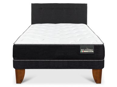 JUEGO DE DORMITORIO BELSOGNO CAMA EUROPEA PLUS 1.5 PLAZAS NEGRO + RESPALDO BLACK - 1