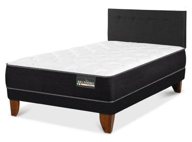 JUEGO DE DORMITORIO BELSOGNO CAMA EUROPEA PLUS 1.5 PLAZAS NEGRO + RESPALDO BLACK - 2