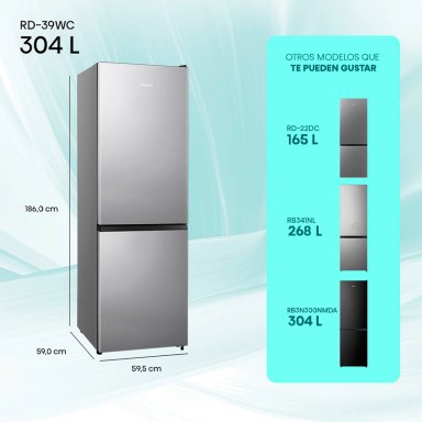 REFRIGERADOR BOTTOM FREEZER HISENSE RD-39WC 300L NO FROST PLATA - 3