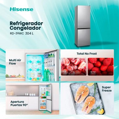 REFRIGERADOR BOTTOM FREEZER HISENSE RD-39WC 300L NO FROST PLATA - 4