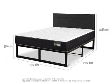 JUEGO DE DORMITORIO BELSOGNO CAMA EUROPEA IRON SMART PLUS 2 PLAZAS NEGRO + RESPALDO BLACK - 3
