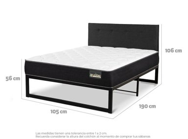 JUEGO DE DORMITORIO BELSOGNO CAMA EUROPEA IRON SMART PLUS 1.5 PLAZAS NEGRO + RESPALDO BLACK - 3