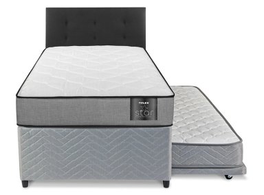 JUEGO DE DORMITORIO FLEX CAMA DIVAN STAR 1 PLAZA GRIS + RESPALDO ROYAL - 1