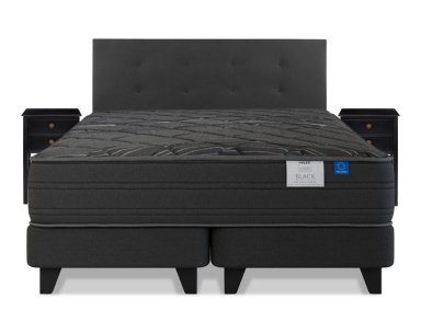 JUEGO DE DORMITORIO FLEX CAMA EUROPEA BLACK KING GRIS + RESPALDO ROYAL + VELADORES ROVER - 1