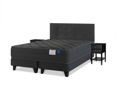JUEGO DE DORMITORIO FLEX CAMA EUROPEA BLACK KING GRIS + RESPALDO ROYAL + VELADORES ROVER - 2