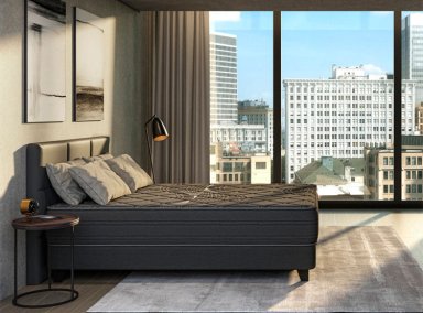 JUEGO DE DORMITORIO FLEX CAMA EUROPEA BLACK KING GRIS + RESPALDO ROYAL + VELADORES ROVER - 5