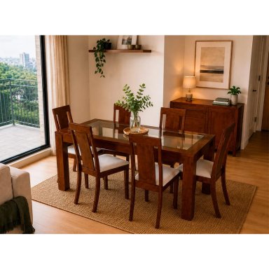 JUEGO DE COMEDOR RIPLEY HOME VALDIVIA 6 SILLAS CAFÉ - 1