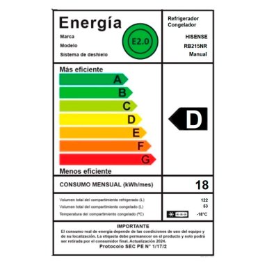 REFRIGERADOR BOTTOM FREEZER HISENSE RB215NR 165L FRÍO DIRECTO ROJO - 12