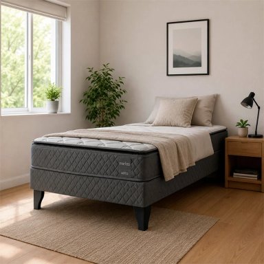 JUEGO DE DORMITORIO CELTA CAMA EUROPEA MORFEO 1.5 PLAZAS GRIS + RESPALDO - 5