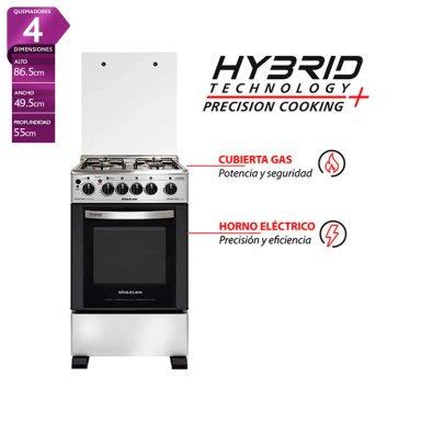 COCINA A GAS SINDELEN CH-540NI HÍBRIDA 4 PLATOS HORNO ELÉCTRICO ACERO - 1
