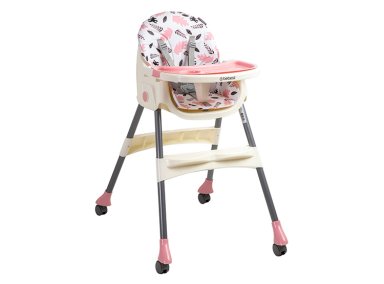 SILLA DE COMER BEBE STEPS PLEGABLE CON RUEDAS ROSADA - 1