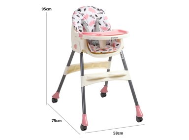SILLA DE COMER BEBE STEPS PLEGABLE CON RUEDAS ROSADA - 5