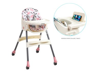 SILLA DE COMER BEBE STEPS PLEGABLE CON RUEDAS ROSADA - 6