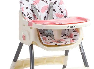 SILLA DE COMER BEBE STEPS PLEGABLE CON RUEDAS ROSADA - 9