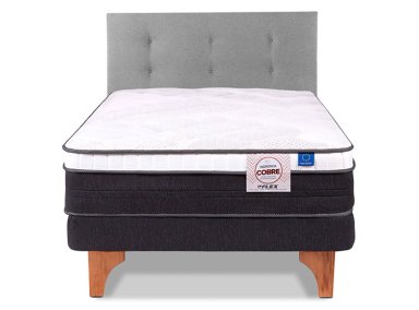 JUEGO DE DORMITORIO FLEX CAMA EUROPEA NÓRDICA COBRE 1.5 PLAZAS GRIS + RESPALDO ROYAL - 1