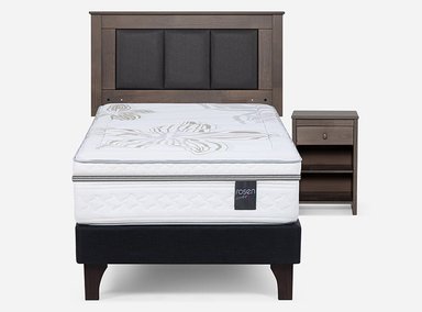 JUEGO DE DORMITORIO ROSEN CAMA EUROPEA ART 4 1.5 PLAZAS + SET RACHEL GRIS - 1