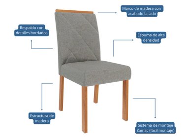 JUEGO DE COMEDOR DECOCASA ÁGATA FER LG 4 SILLAS CRUDO - 4