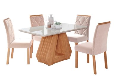 JUEGO DE COMEDOR DECOCASA ÁGATA FER NU 4 SILLAS CRUDO - 1