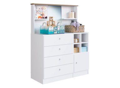 CÓMODA KIDSCOOL 4 CAJONES PUERTA AMORE CD095BR BLANCO - 1