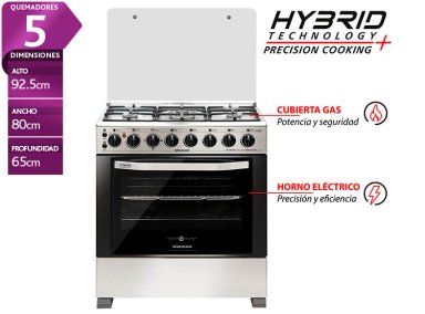 COCINA A GAS SINDELEN CH-740NI 5 PLATOS HORNO ELÉCTRICO ACERO - 1