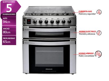 COCINA A GAS SINDELEN CH-770DHIN 5 PLATOS GRILL DOBLE HORNO ACERO - 1