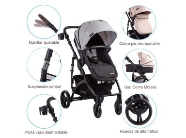 COCHE CUNA TRAVEL SYSTEM BEBE EXPLORER LX GRIS BEBESIT - 8
