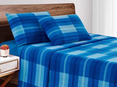 JUEGO DE SÁBANAS ANDES POLAR CUADRO 1.5 PLAZAS AZUL ESTAMPADO - 1
