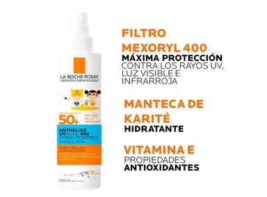 PROTECTOR SOLAR CORPORAL LA ROCHE-POSAY ANTHELIOS UV MUNE 400 DERMO PEDIATRICS INVISIBLE SPF 50+ 200 ML - 6
