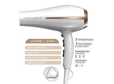 COMBO SECADOR DE PELO GAMA COCONUT ALMOND + ALISADOR + CEPILLO INNOVA MINI 2200 W - 2