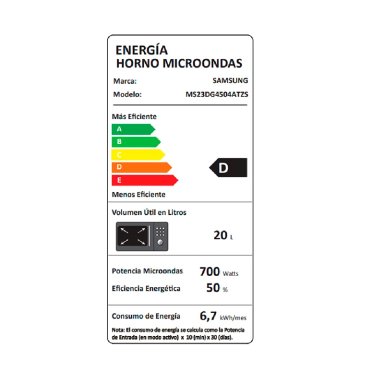 MICROONDAS SAMSUNG 23 L MS23DG4504ATZS QUICK DEFROST PLATO GIRATORIO - 9
