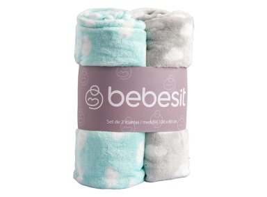 PACK 2 MANTAS BEBESIT BEBÉ HIPOALERGÉNICAS CELESTE 100 X 80 CM - 1