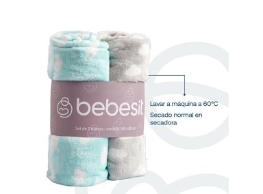 PACK 2 MANTAS BEBESIT BEBÉ HIPOALERGÉNICAS CELESTE 100 X 80 CM - 6