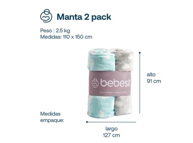 PACK 2 MANTAS BEBESIT BEBÉ HIPOALERGÉNICAS CELESTE 100 X 80 CM - 7