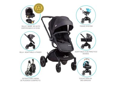 COCHE CUNA TRAVEL SYSTEM BEBE DELUXE 360° CON BASE NEGRO - 5