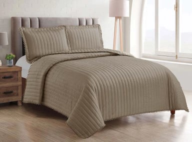 CUBRECAMA QUILT ANDES 1.5 PLAZAS TAUPE POM-POM - 1