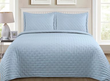 CUBRECAMA QUILT ILLUSIONS 2 PLAZAS CELESTE LISO ROMA - 1