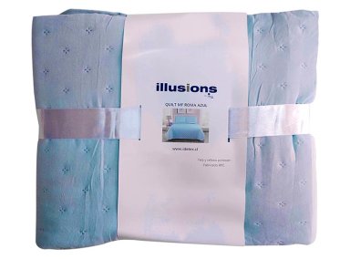 CUBRECAMA QUILT ILLUSIONS 2 PLAZAS CELESTE LISO ROMA - 2