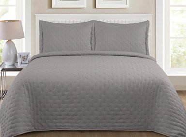 CUBRECAMA QUILT ILLUSIONS 2 PLAZAS GRIS LISO ROMA - 1