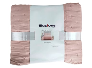 CUBRECAMA QUILT ILLUSIONS 2 PLAZAS ROSA LISO ROMA - 2