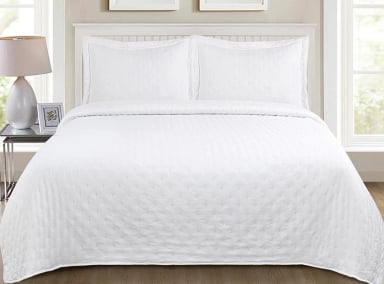 CUBRECAMA QUILT ILLUSIONS KING BLANCO LISO ROMA - 1