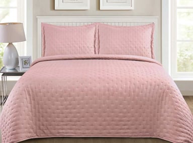 CUBRECAMA QUILT ILLUSIONS KING ROSA LISO ROMA - 1