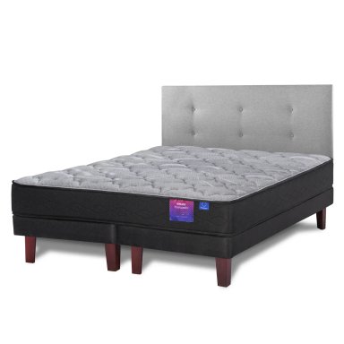 JUEGO DE DORMITORIO FLEX CAMA EUROPEA THERAPEDIC PLUS BOX 2 PLAZAS + RESPALDO ROYAL GRIS - 1