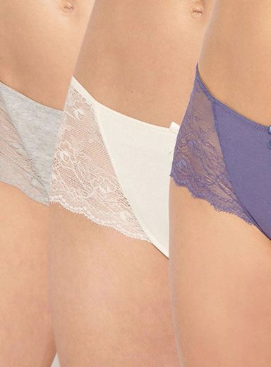 PACK 3 PANTALETAS INTIME ALGODÓN ELASTICADO LATERALES ENCAJE - 1